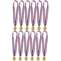 Medallas Doradas Juvale para fútbol - Paquete de 12 medallas de metal - 5-1 cm de diámetro con cinta de 79 cm - Doradas